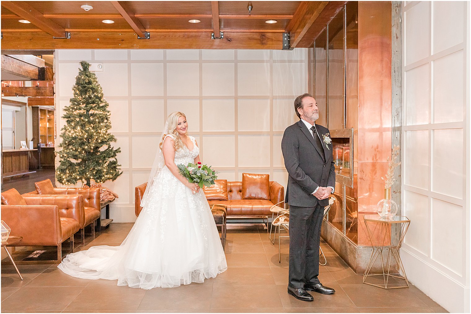 bride and dad have first look at the Stone House at Stirling Ridge