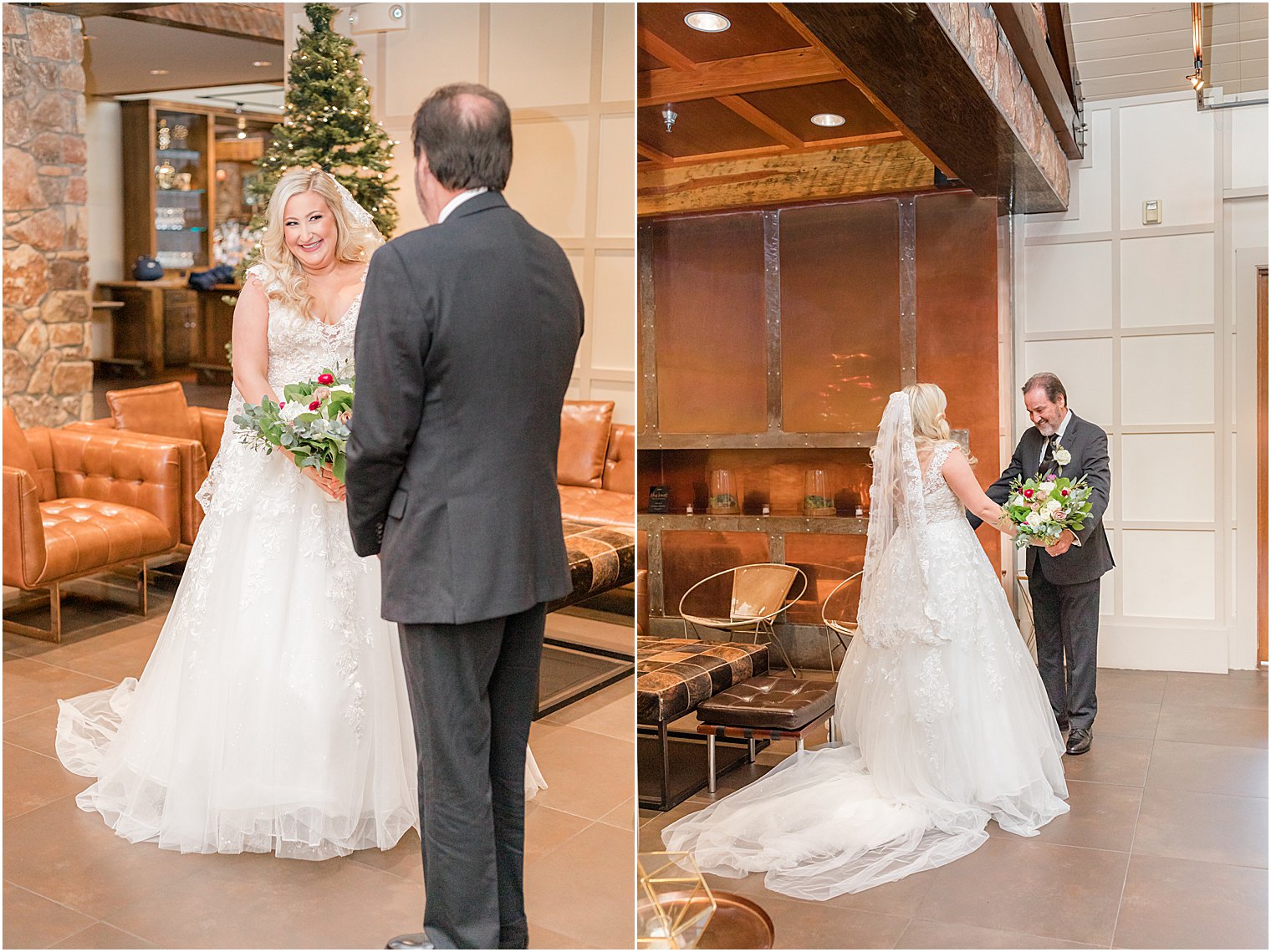 dad looks at daughter during first look