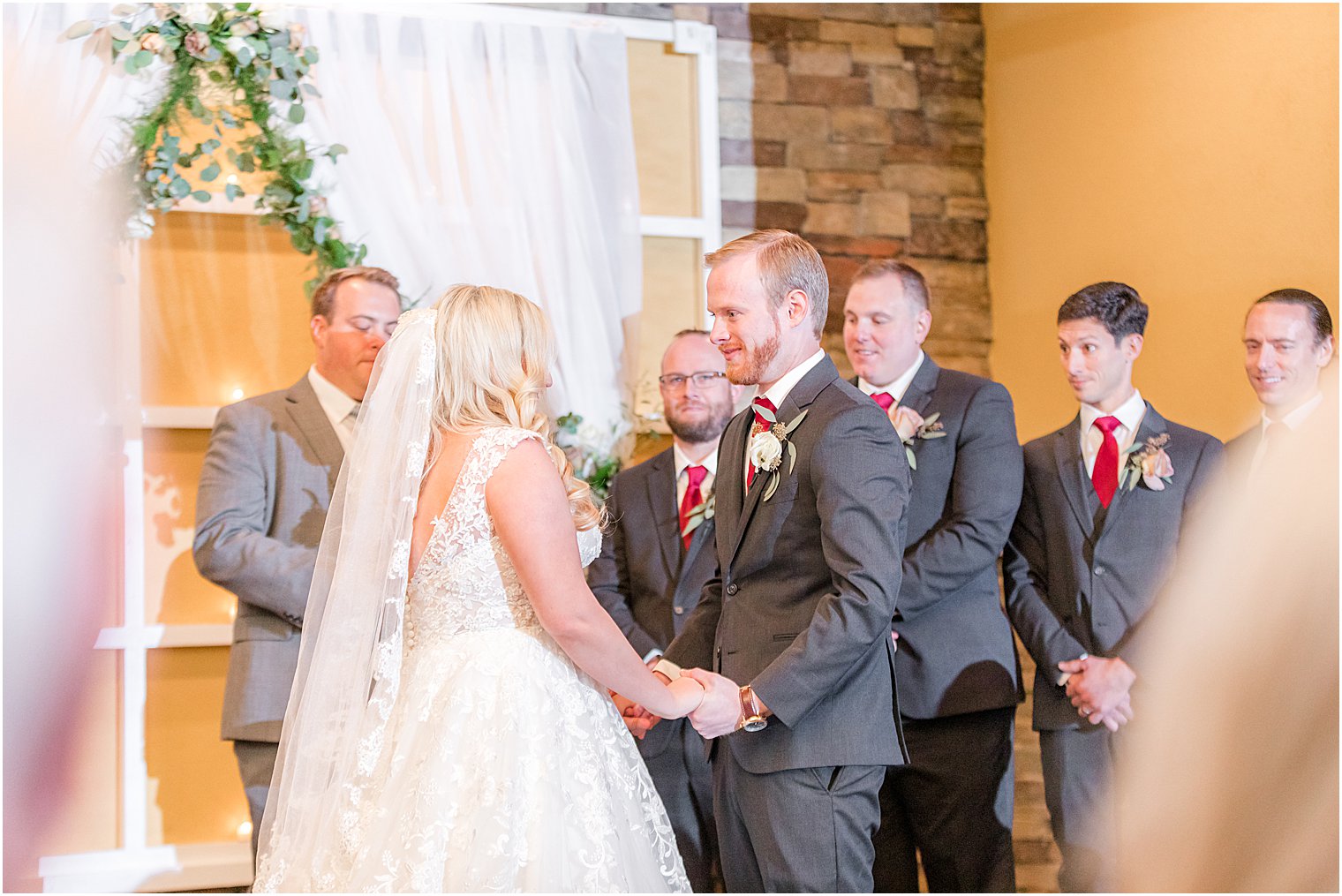 newlyweds hold hands and exchange vows in Warren NJ ceremony