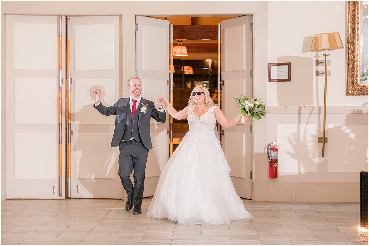 bride and groom enter wedding reception in Warren NJ