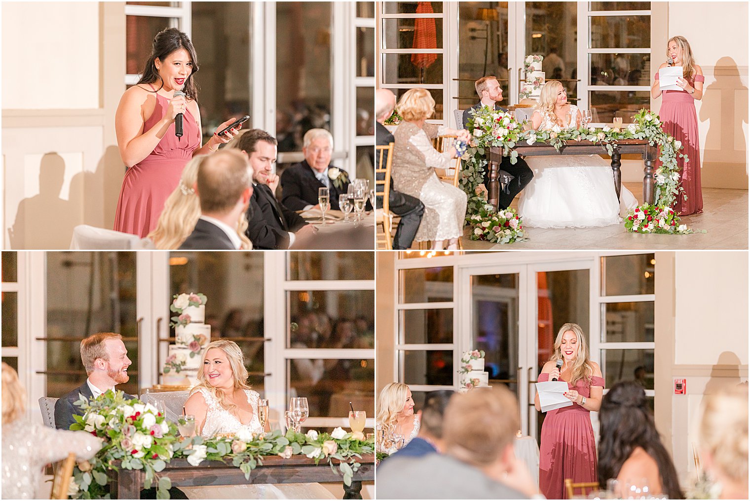 bridesmaids give toasts during NJ wedding reception