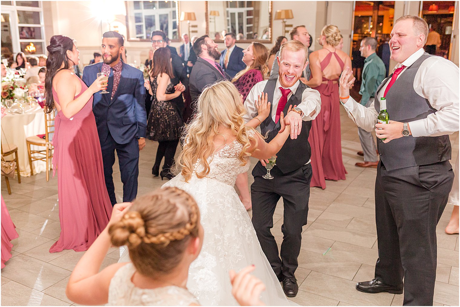 bride and groom dance during wedding reception 