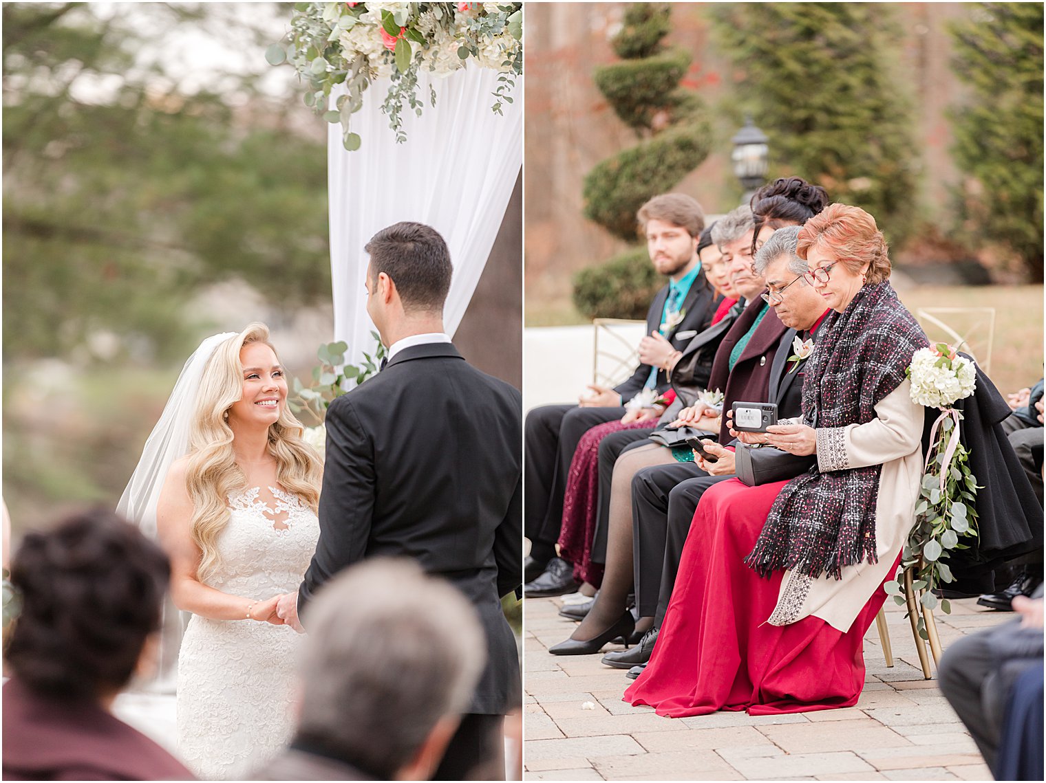 family watches wedding ceremony in the winter