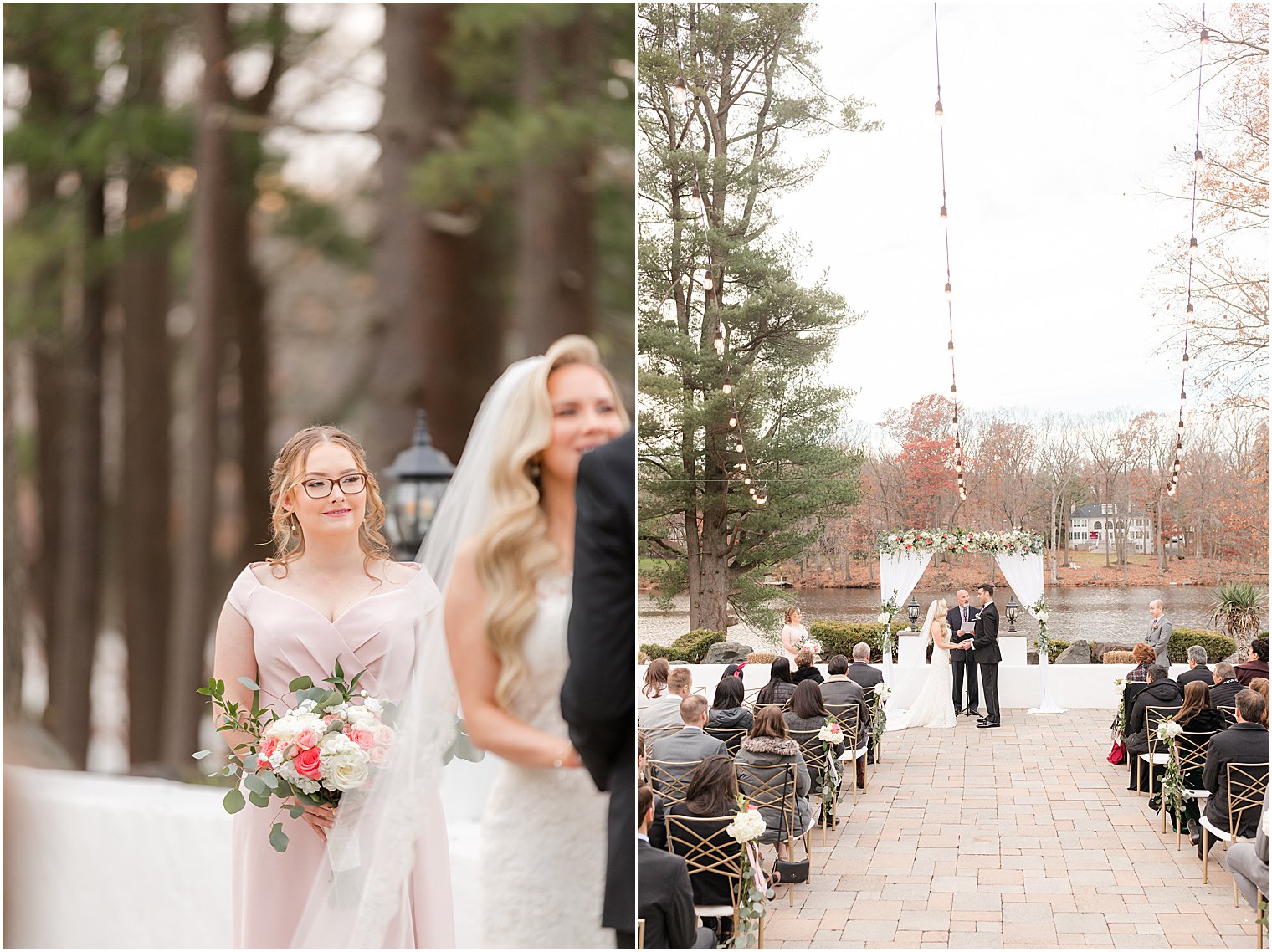 outdoor wedding ceremony in East Brunswick NJ for couple under floral arbor 