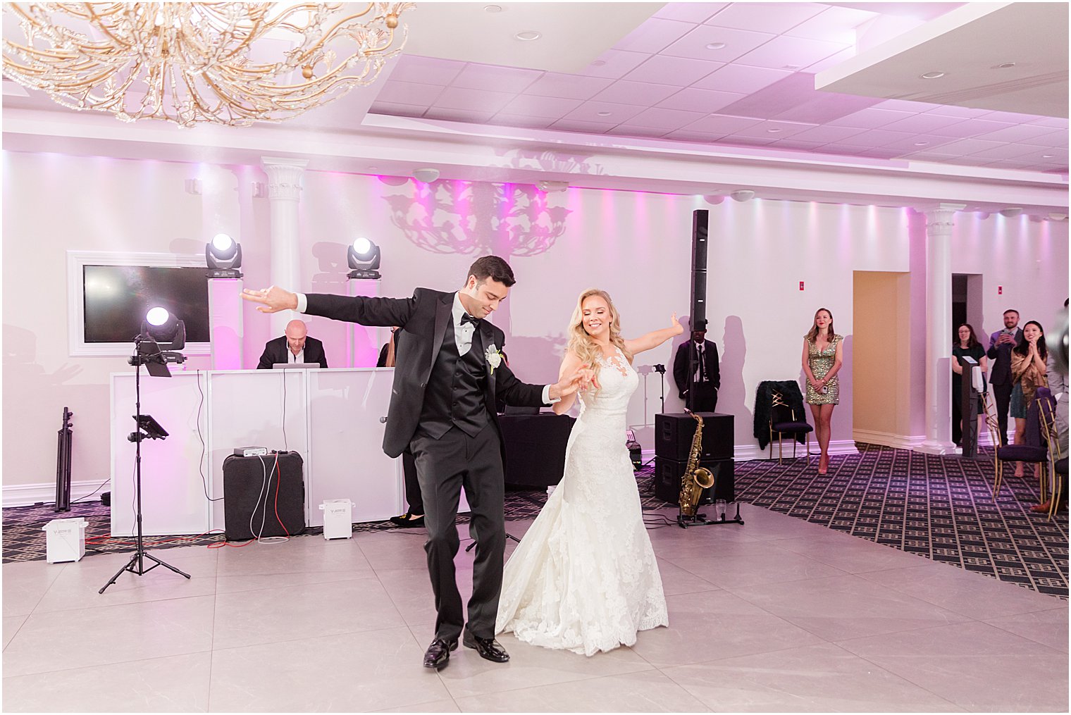 bride and groom show off choreographed dance during NJ wedding reception 
