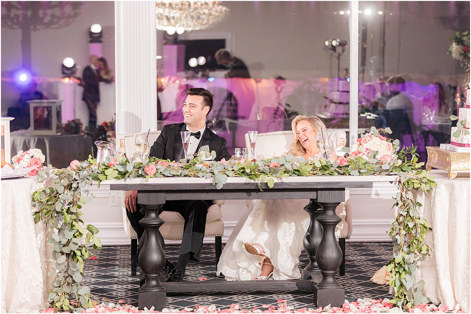 bride falls backwards into chair during toasts at NJ wedding reception 