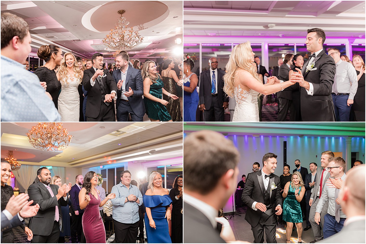 wedding guests dance with bride and groom at NJ wedding reception 