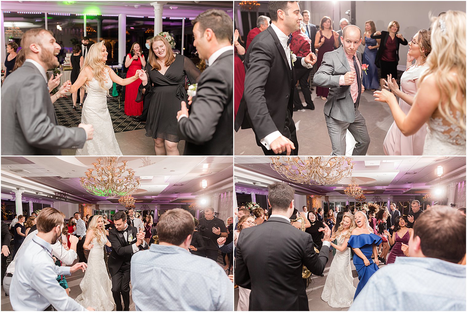wedding guests dance with bride and groom during East Brunswick NJ wedding reception 