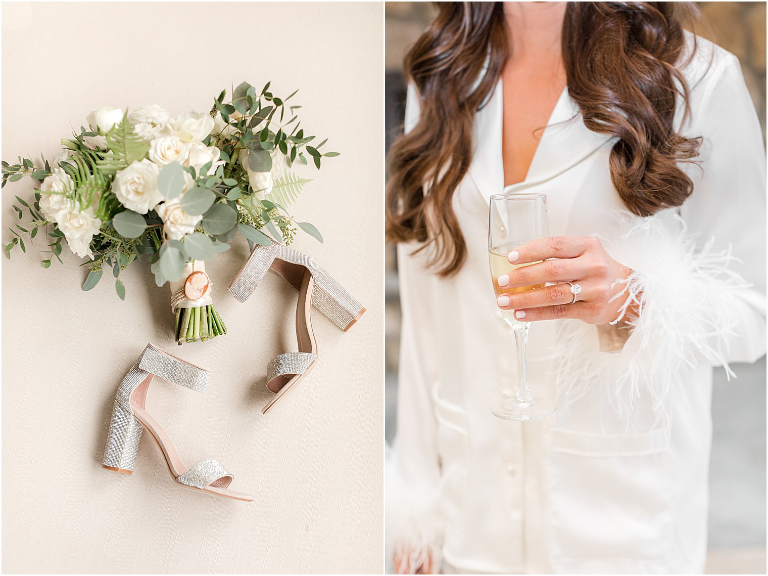 bride holds drink in robe before prepping for wedding at Indian Trail Club