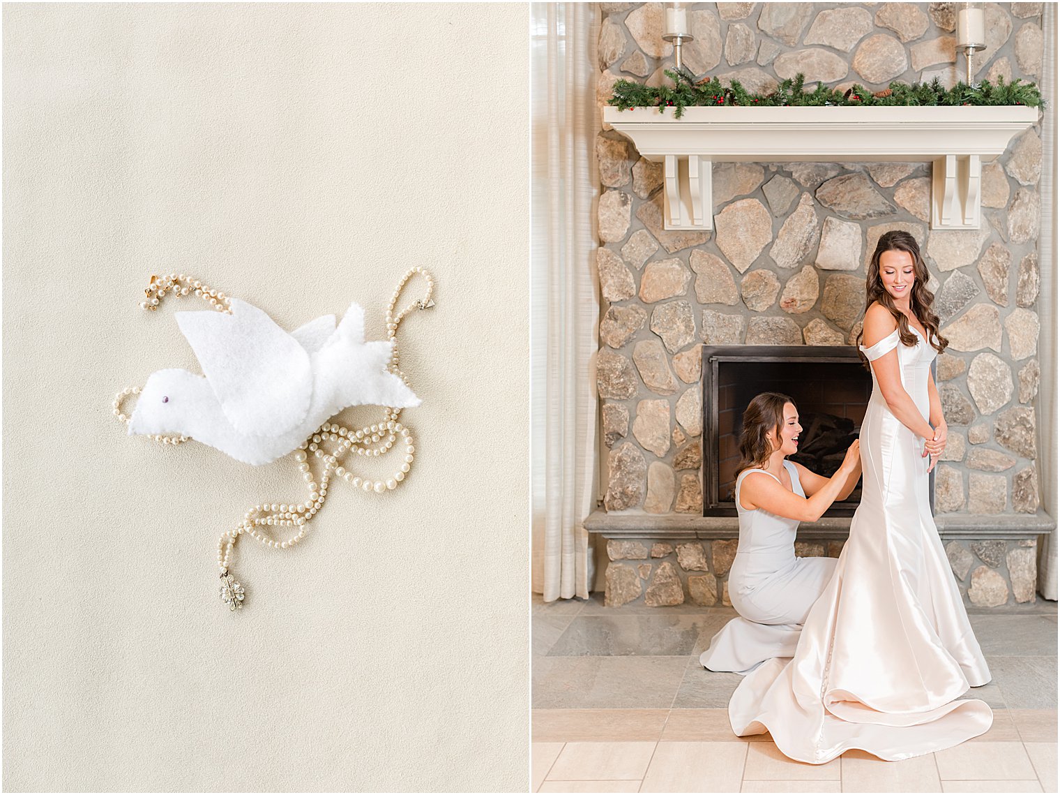 bride and bridesmaids prepare for winter wedding day