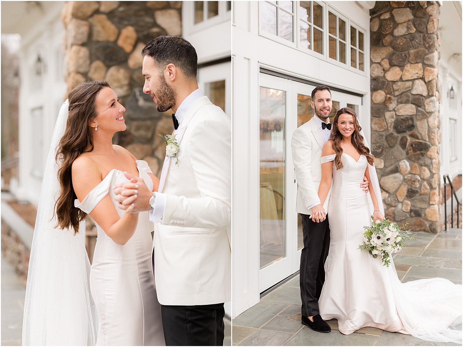 bride and groom dance on patio at Indian Trail Club