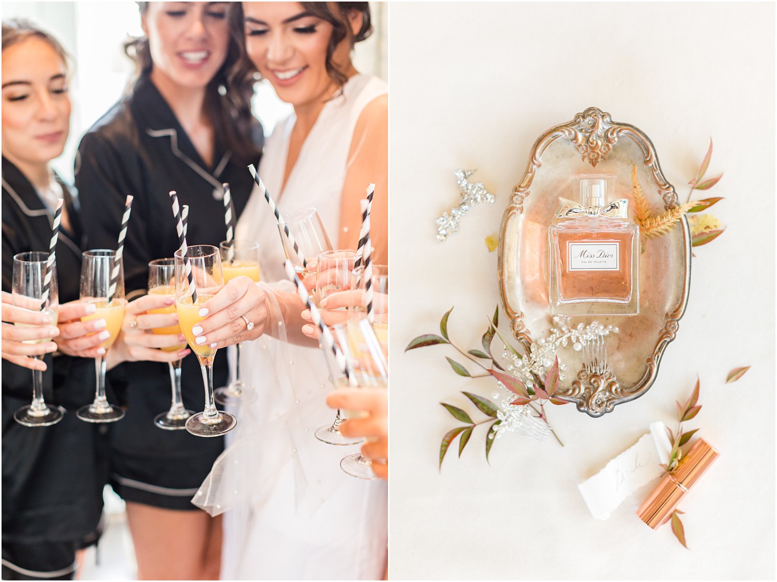 bridesmaids toast with mimosas in bridal suite before fall Park Chateau Estate wedding