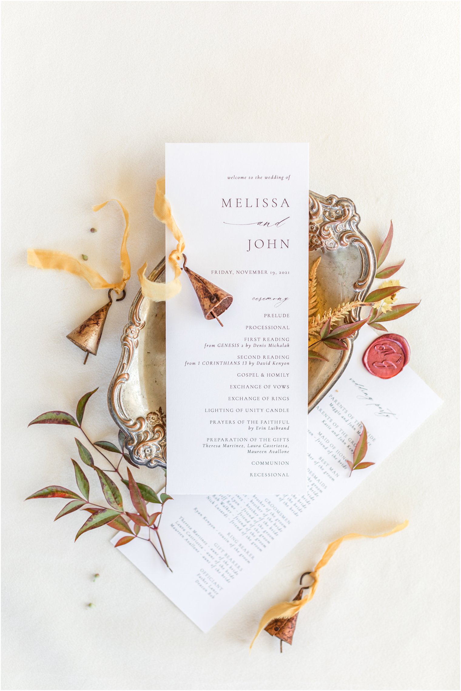 fall wedding ceremony program for Park Chateau Estate wedding