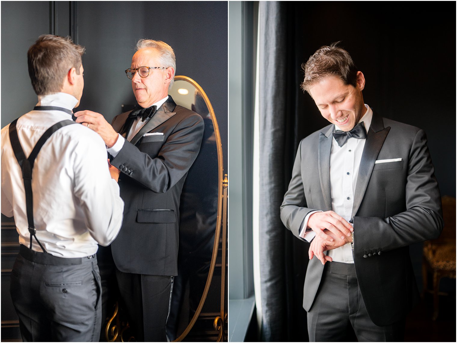 groom and dad prepare for New Jersey wedding day