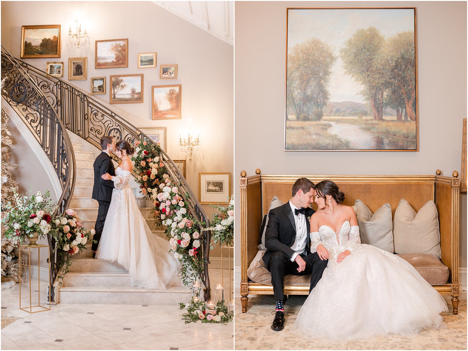 winter Park Chateau Estate wedding portraits on grand staircase 