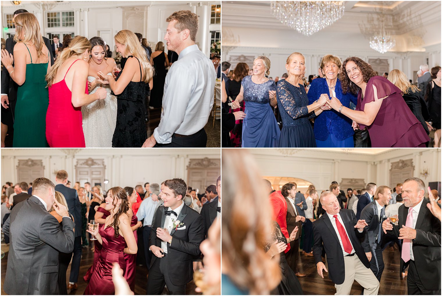family dances with bride and groom during NJ wedding reception 