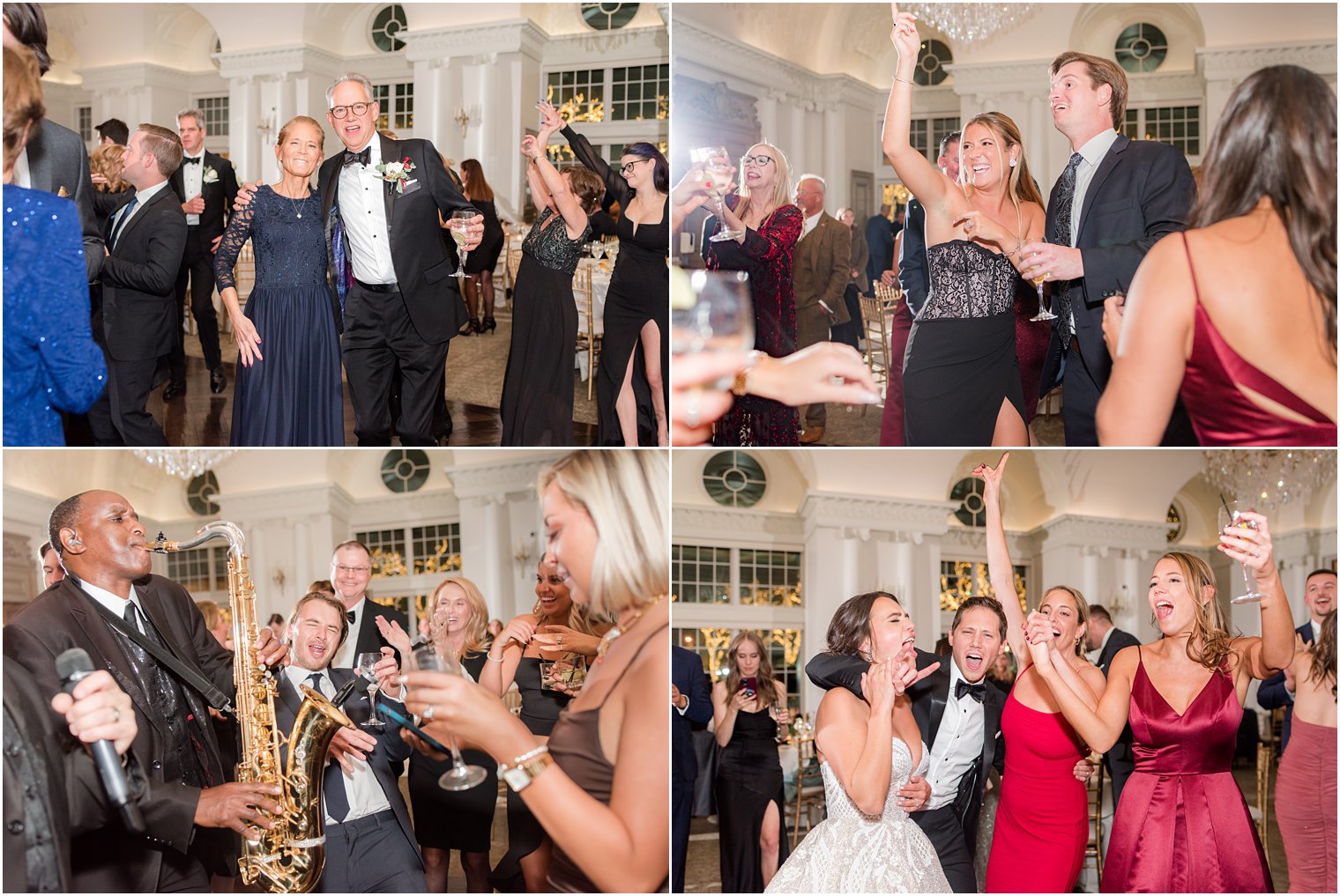 bride and groom dance with band during East Brunswick NJ wedding reception