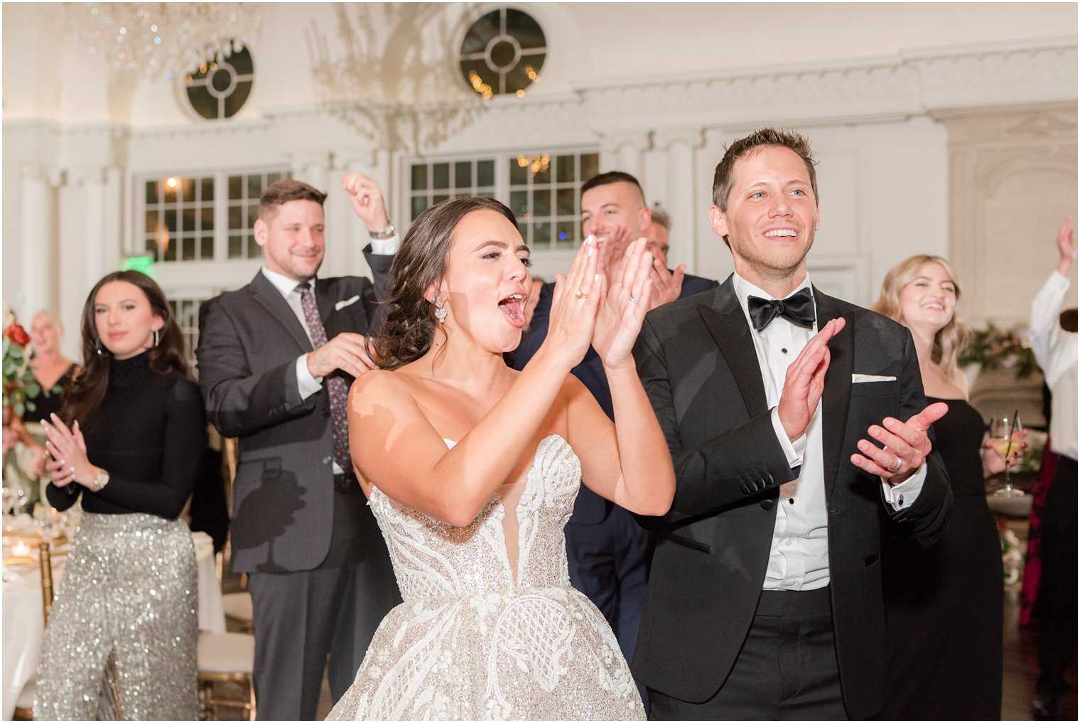 newlyweds clap during dances at East Brunswick NJ wedding reception