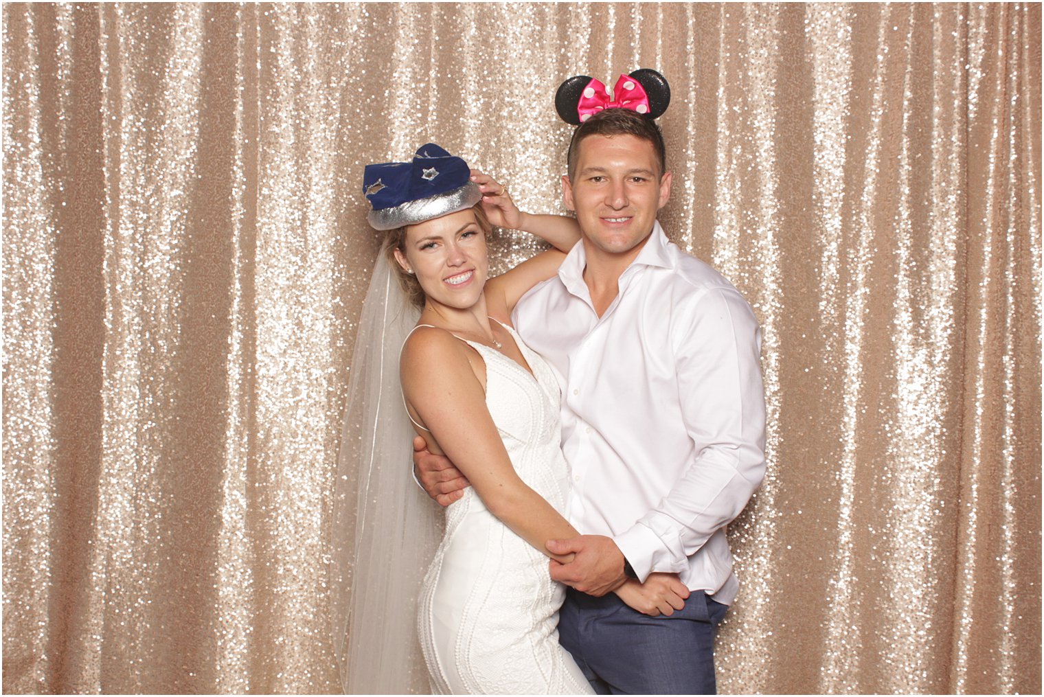 bride and groom hug in photo booth at Minerals Resort wedding