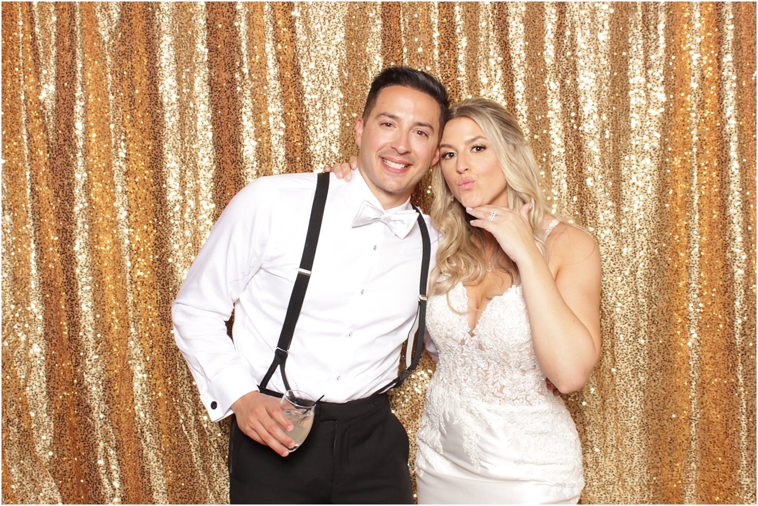 newlyweds pose in Photo Booth at NJ wedding
