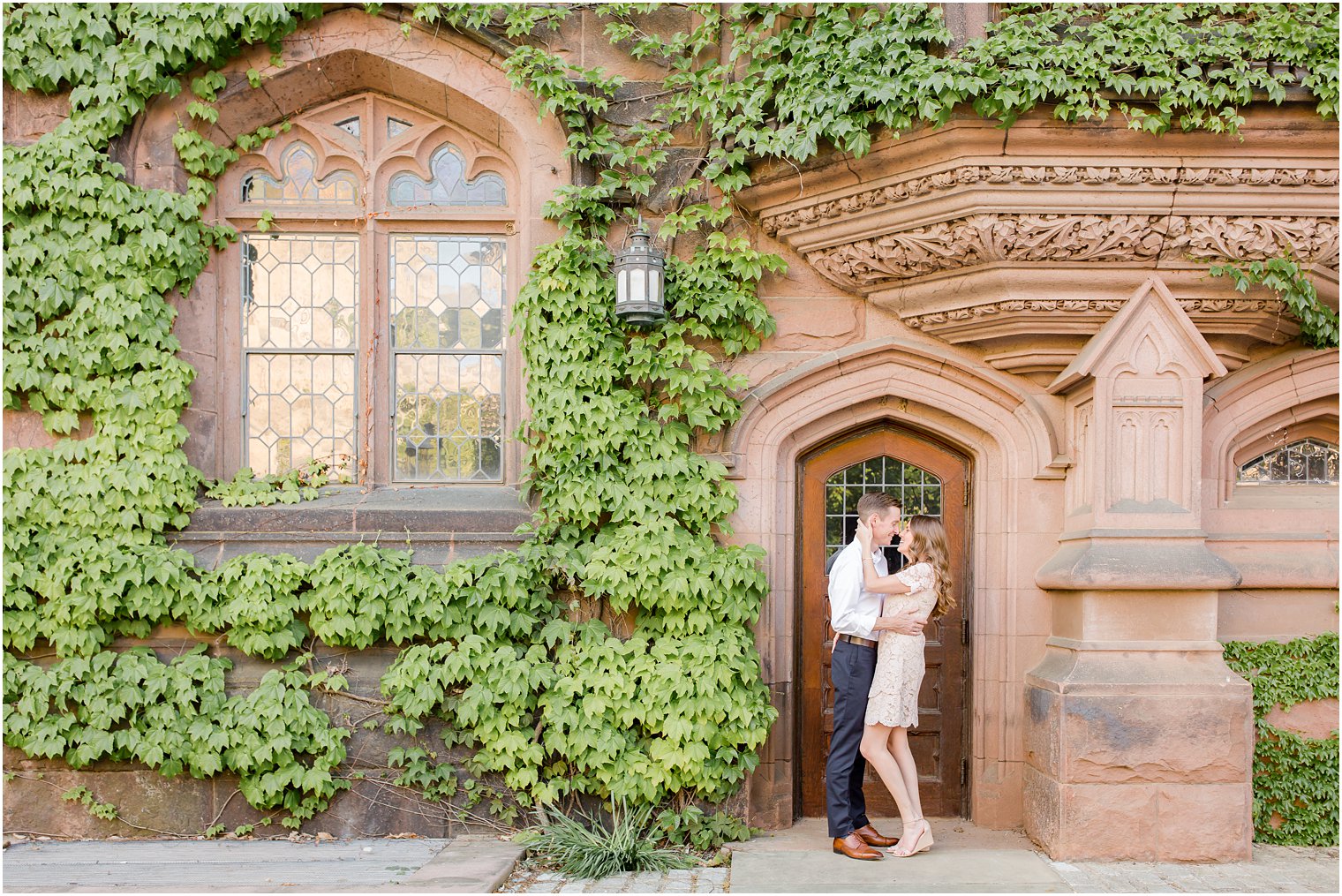 bride and from stand in doorway of East Pyne Hall at Princeton University 