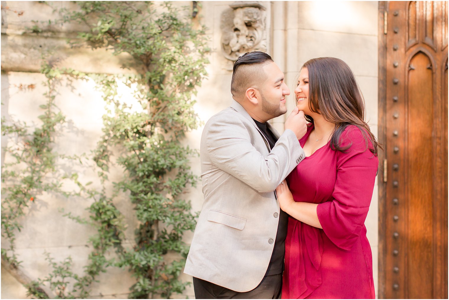 couple hugs during engagement session in New Jersey