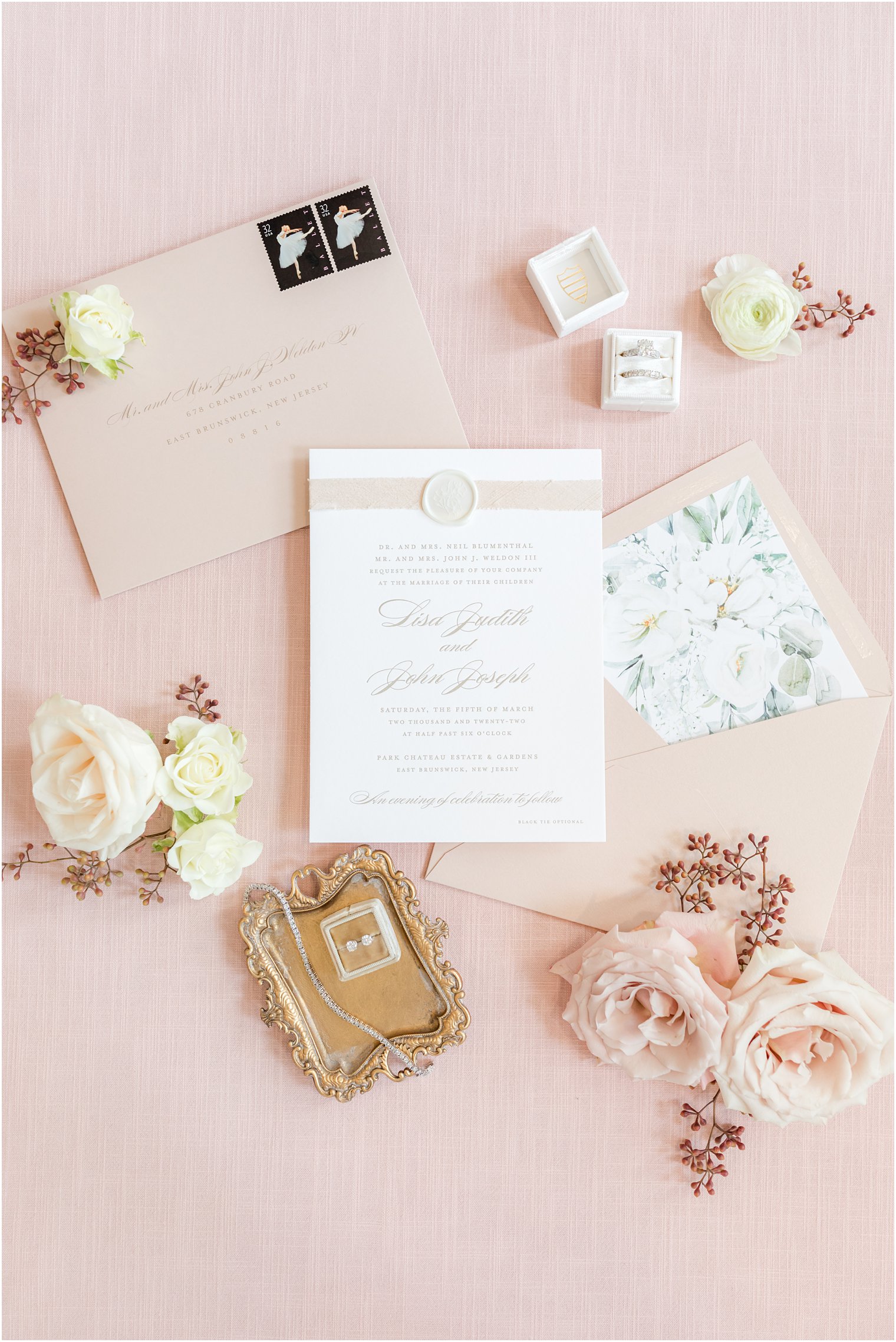 pastel invitation suite by Little Black Dress Paperie for winter wedding 