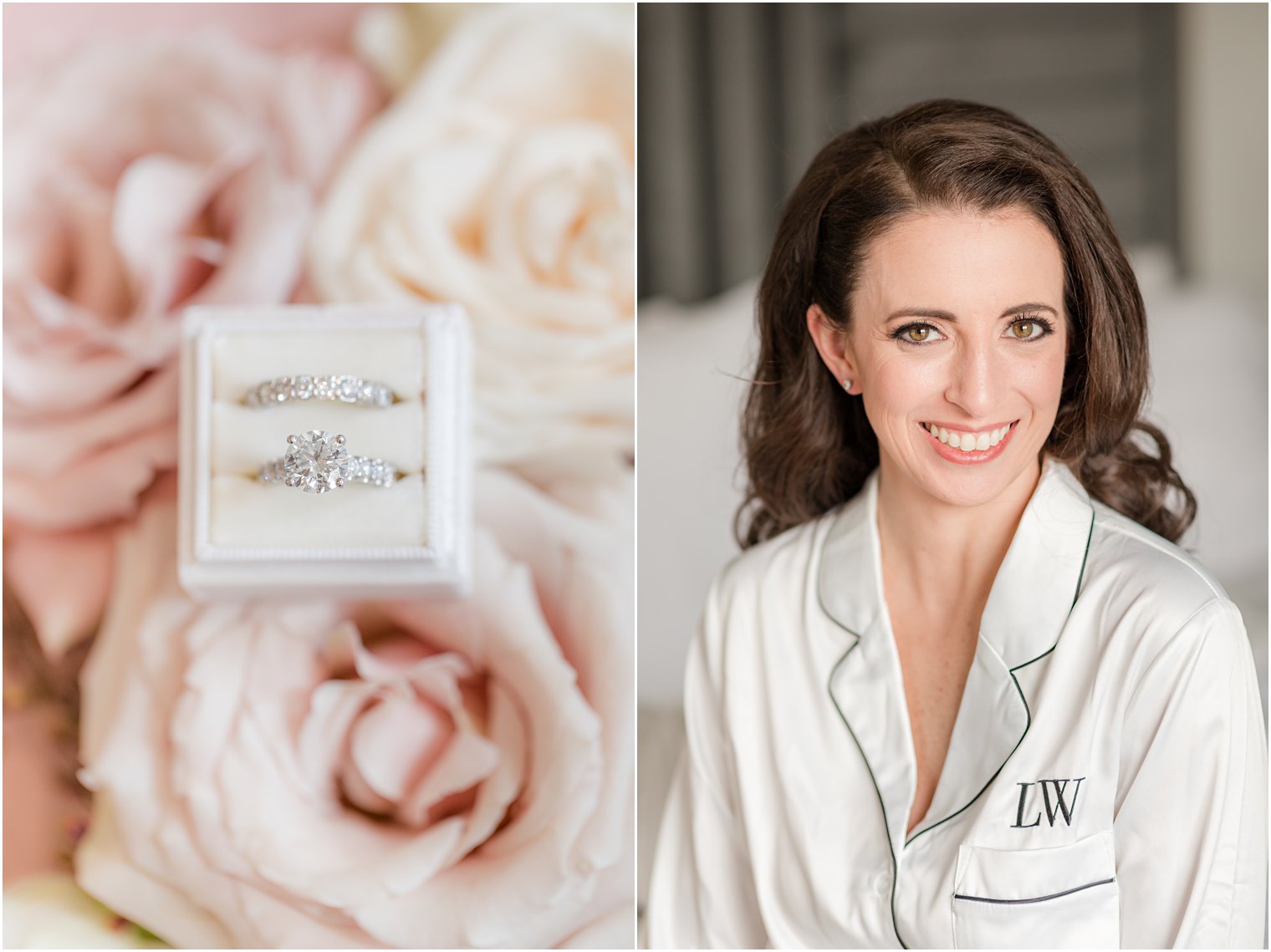 wedding rings in ivory box for bride preparing for NJ wedding