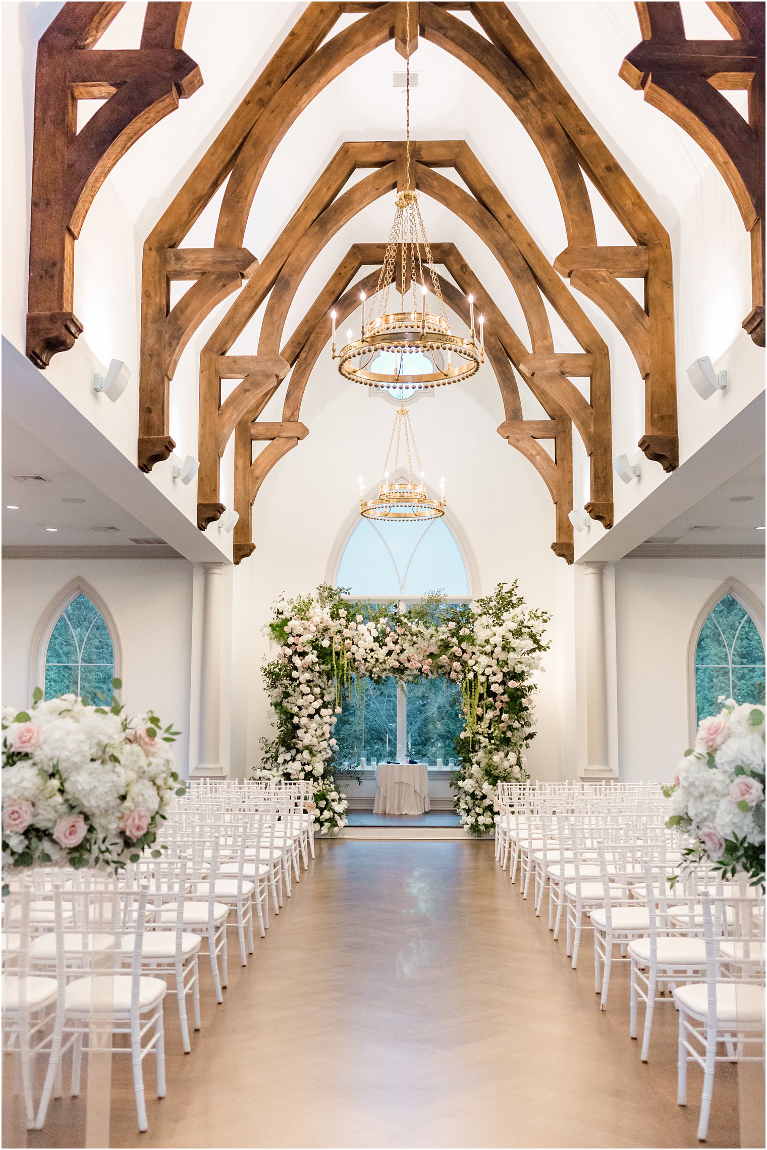 wedding chapel at Park Chateau Estate with floral canopy 