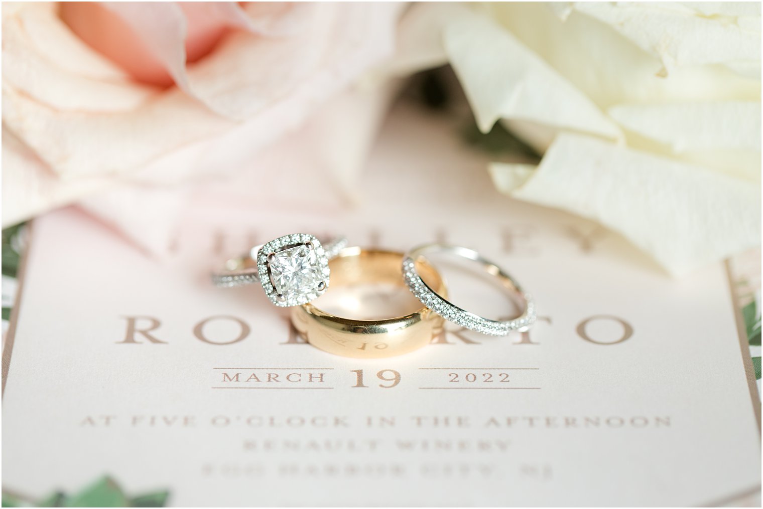 wedding bands on classic wedding invitation