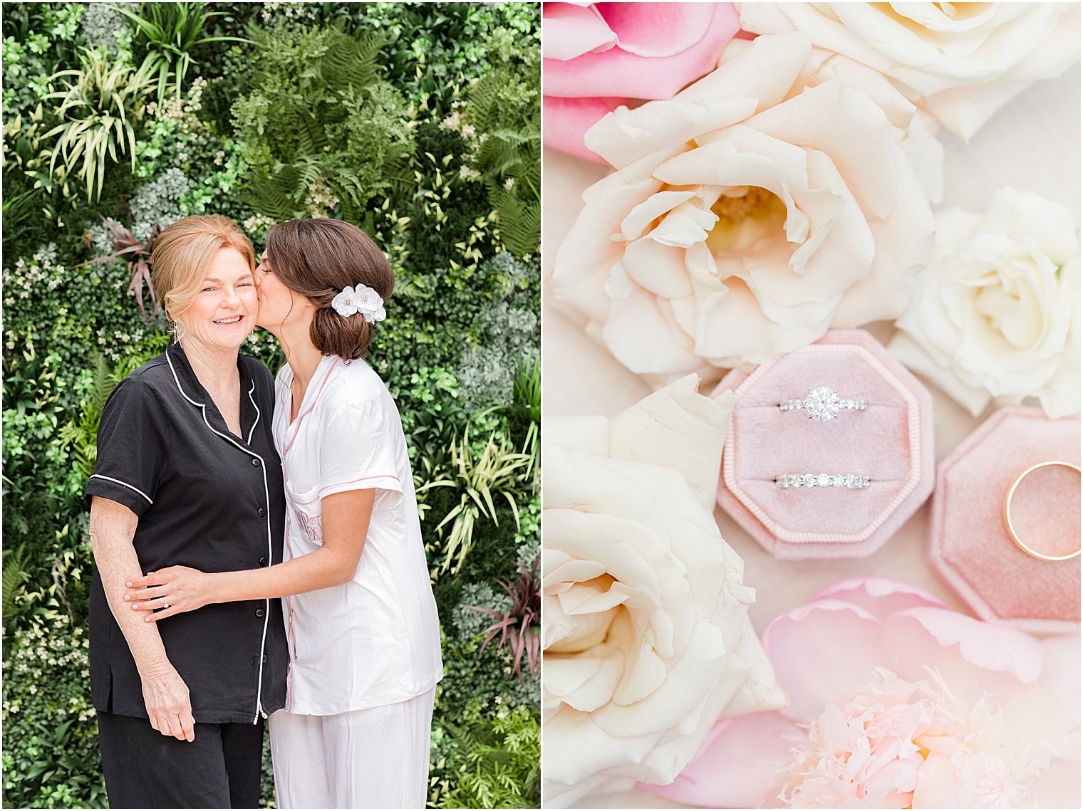 bride kisses mom's cheek during The Refinery at Perona Farms wedding prep