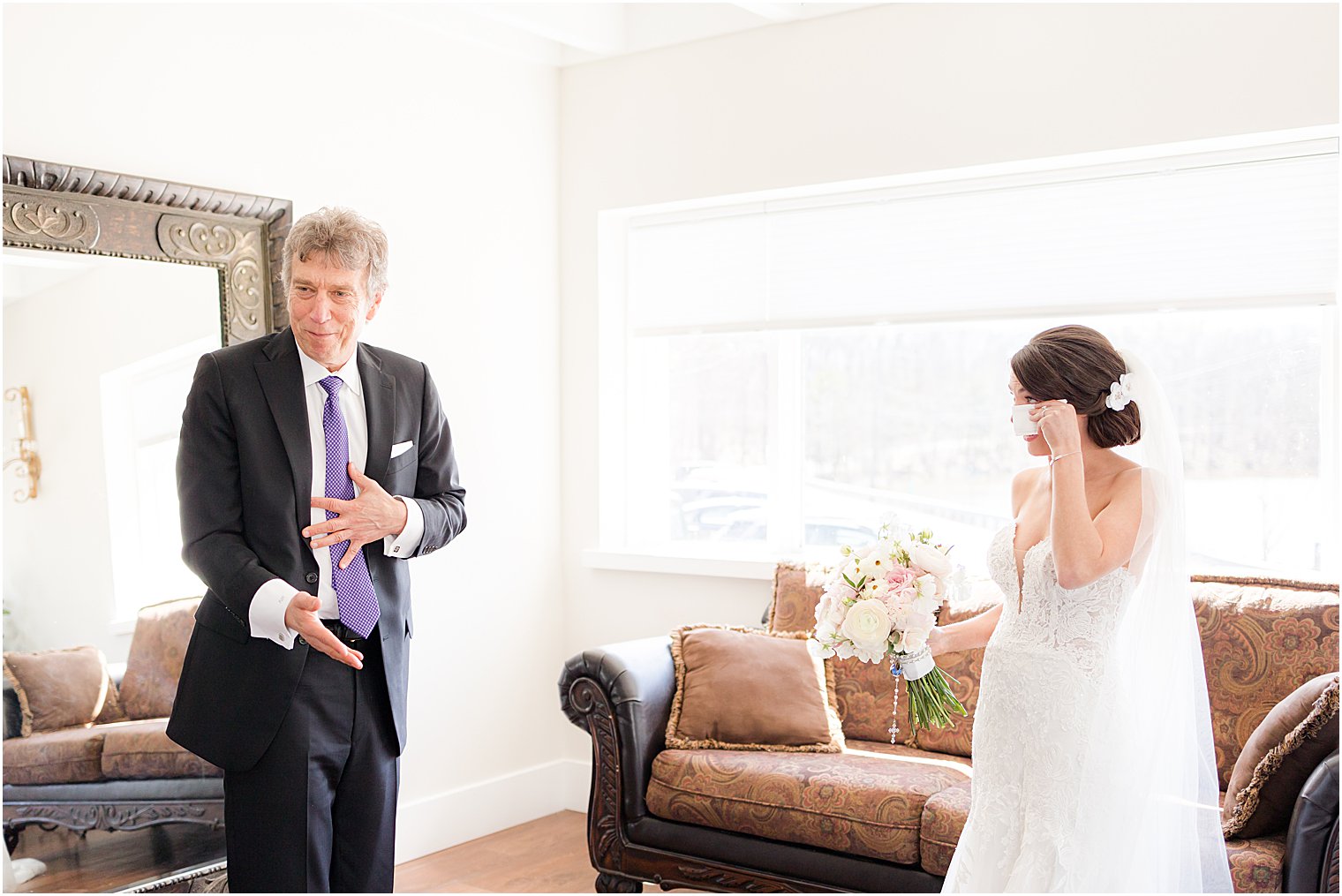 dad and bride cry during emotional first look