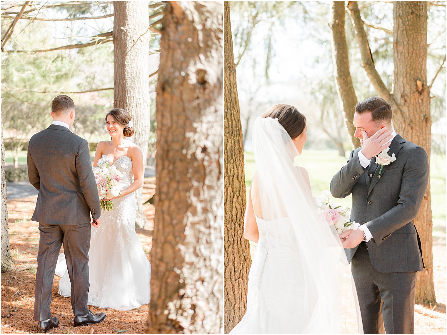 newlyweds hold hands during first look