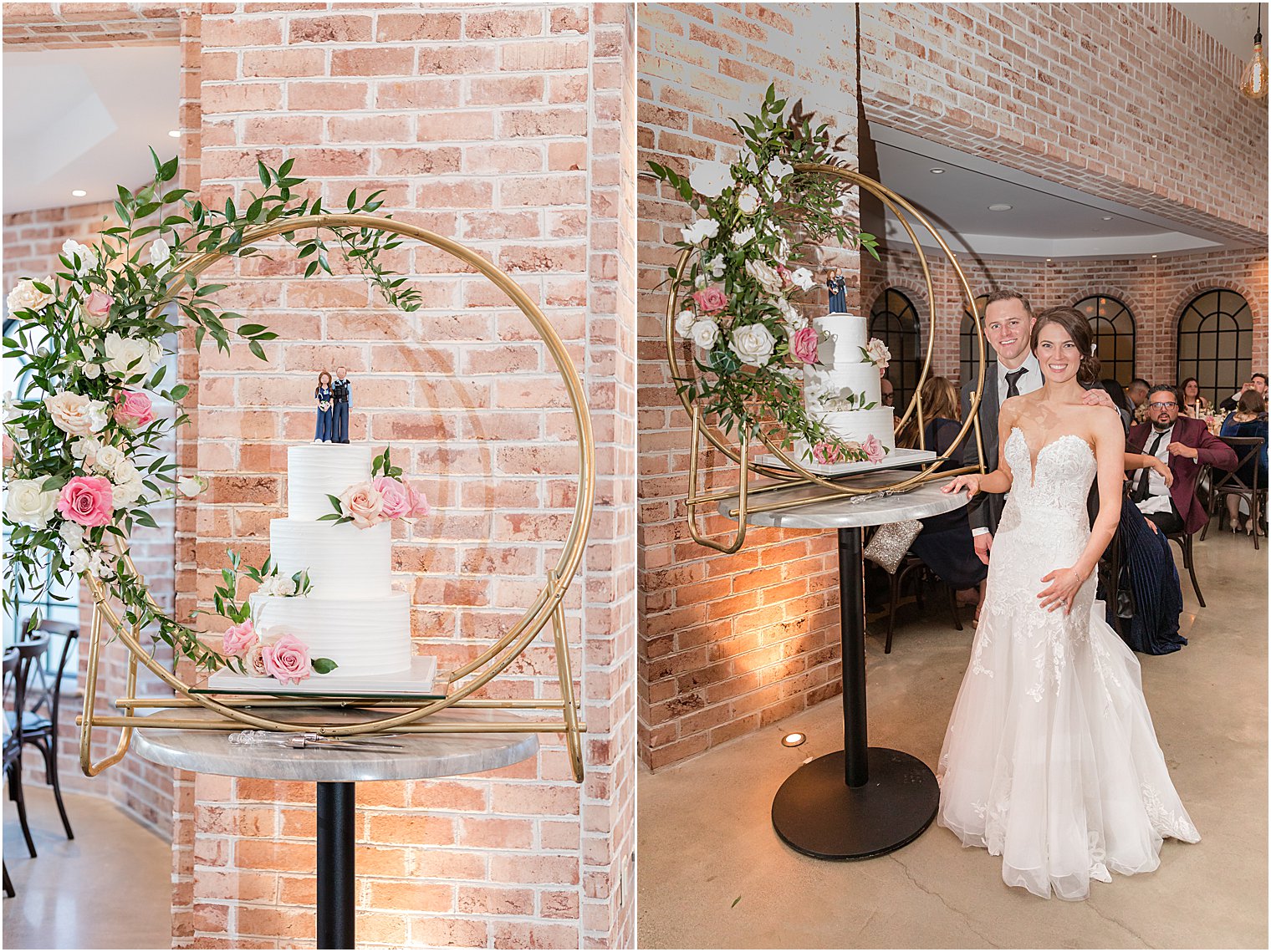 newlyweds cut wedding cake at The Refinery at Perona Farms