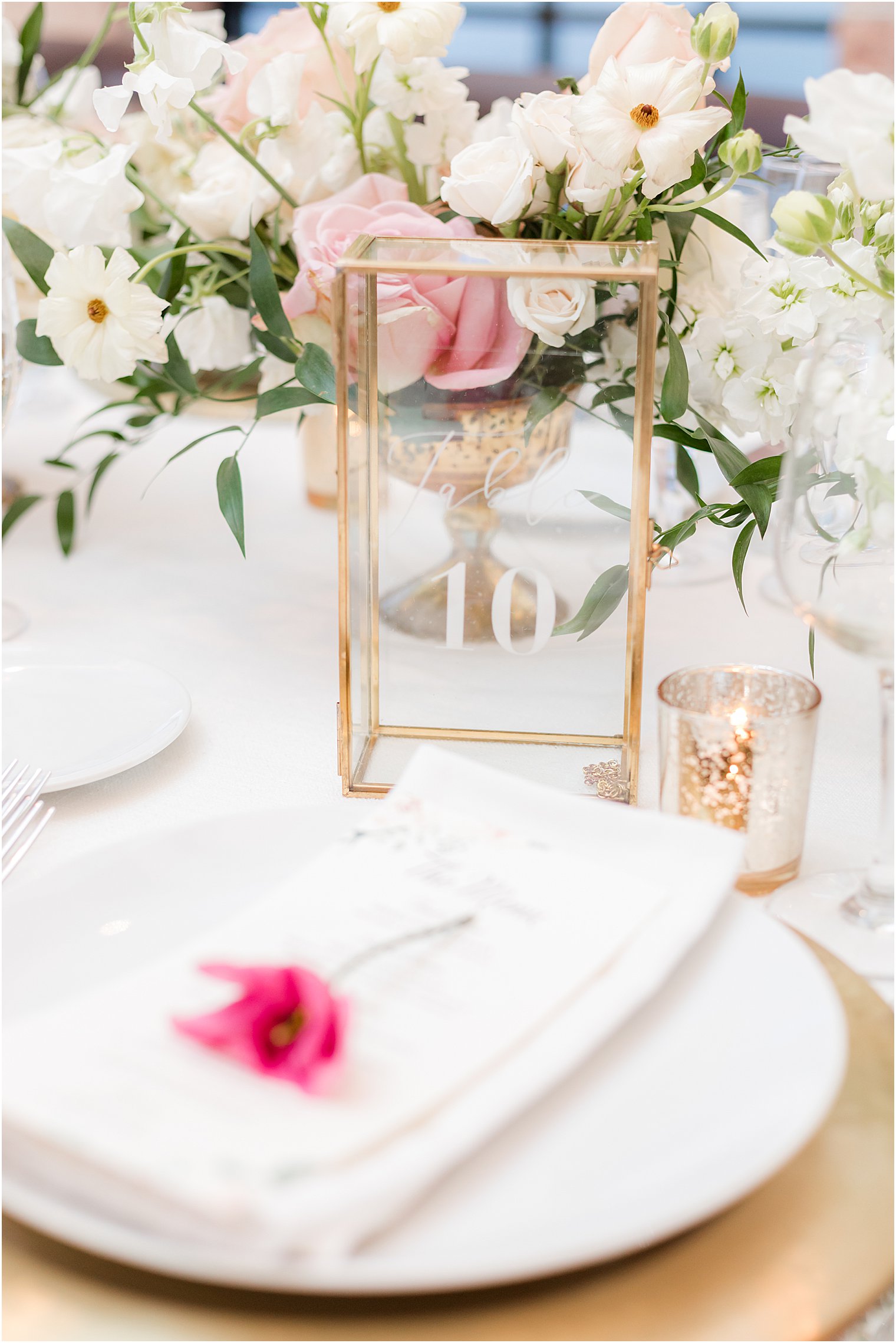 place settings with gold and pink details
