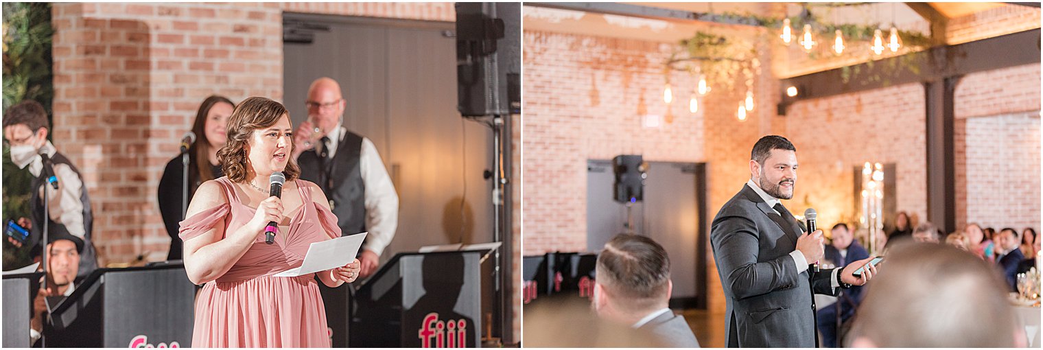 best man and maid of honor give speeches at The Refinery at Perona Farms