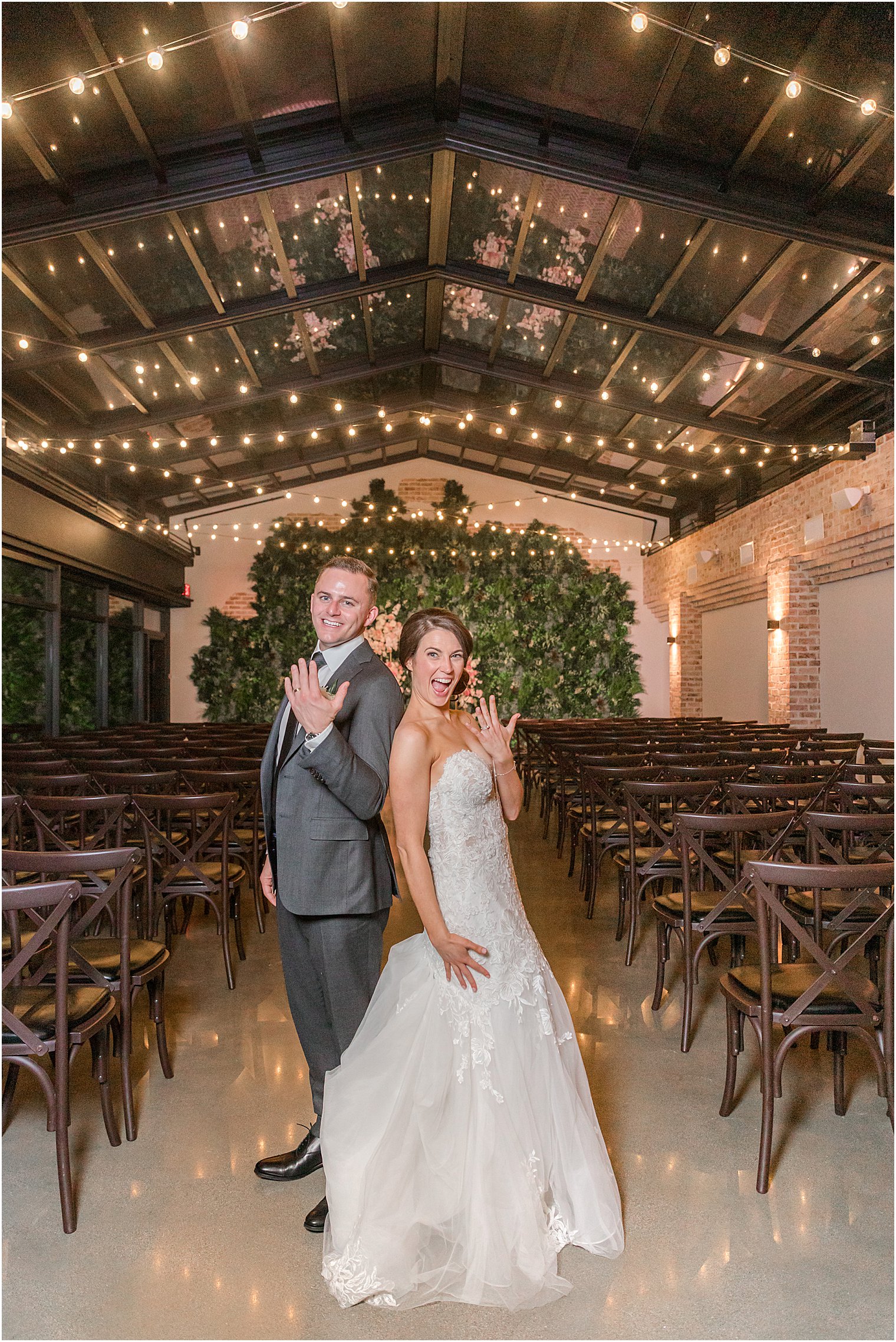 fun nighttime wedding portraits at The Refinery at Perona Farms