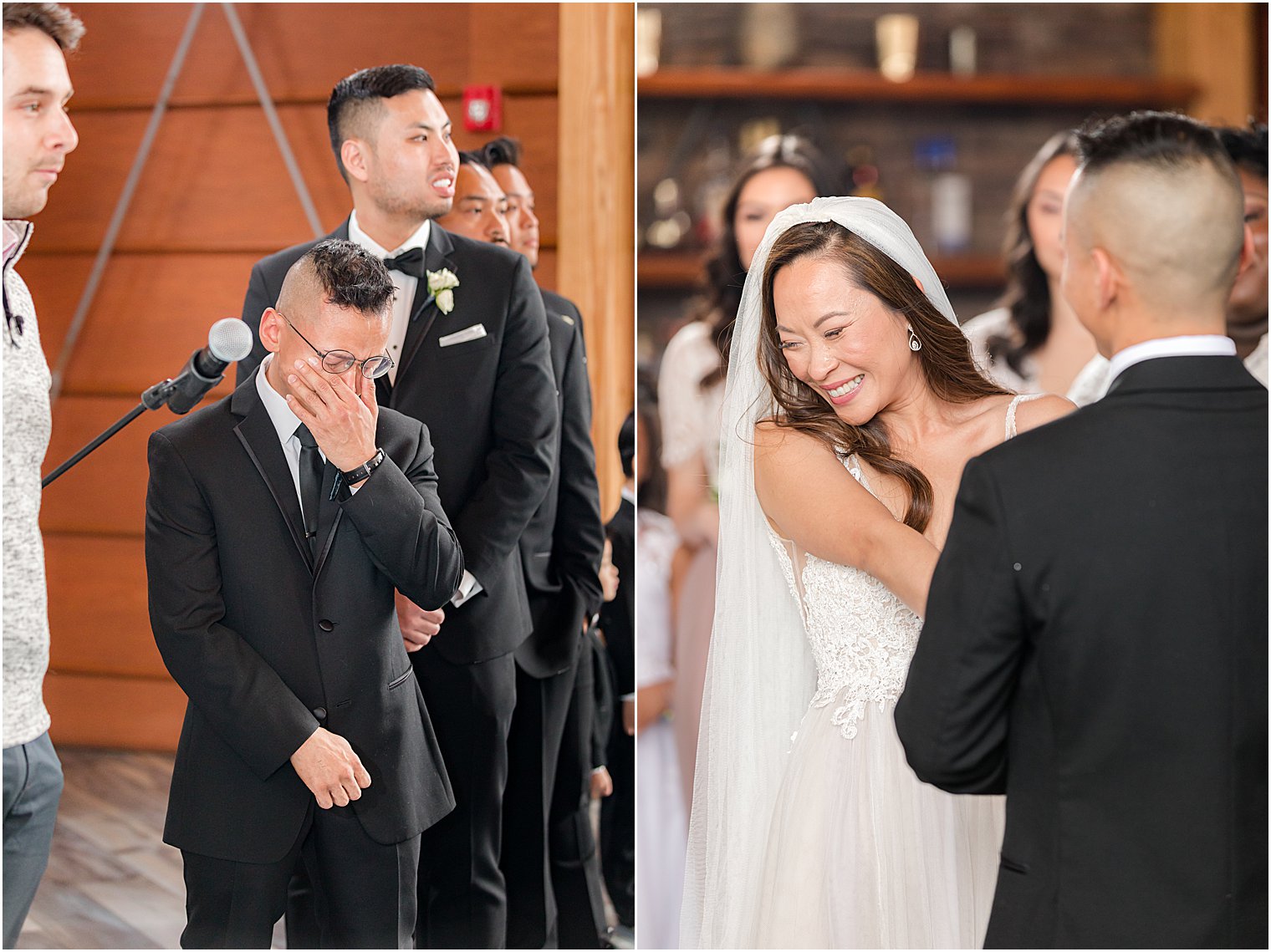 bride laughs during wedding ceremony 