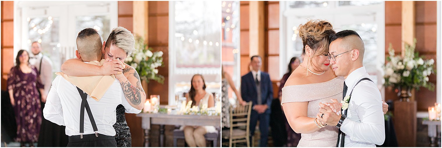groom dances with mom during reception 