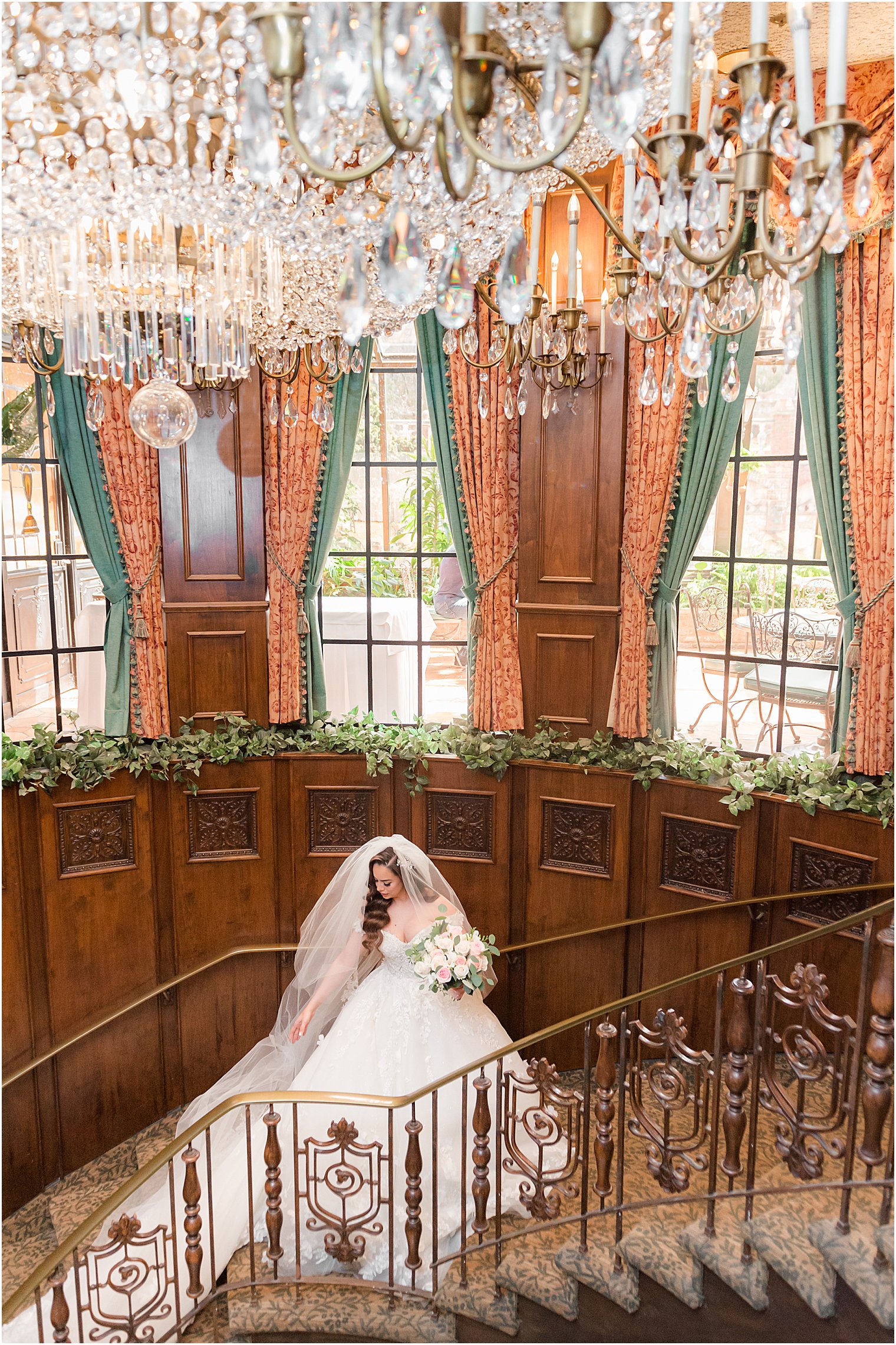 bridal portrait on the staircase at The Manor for bride