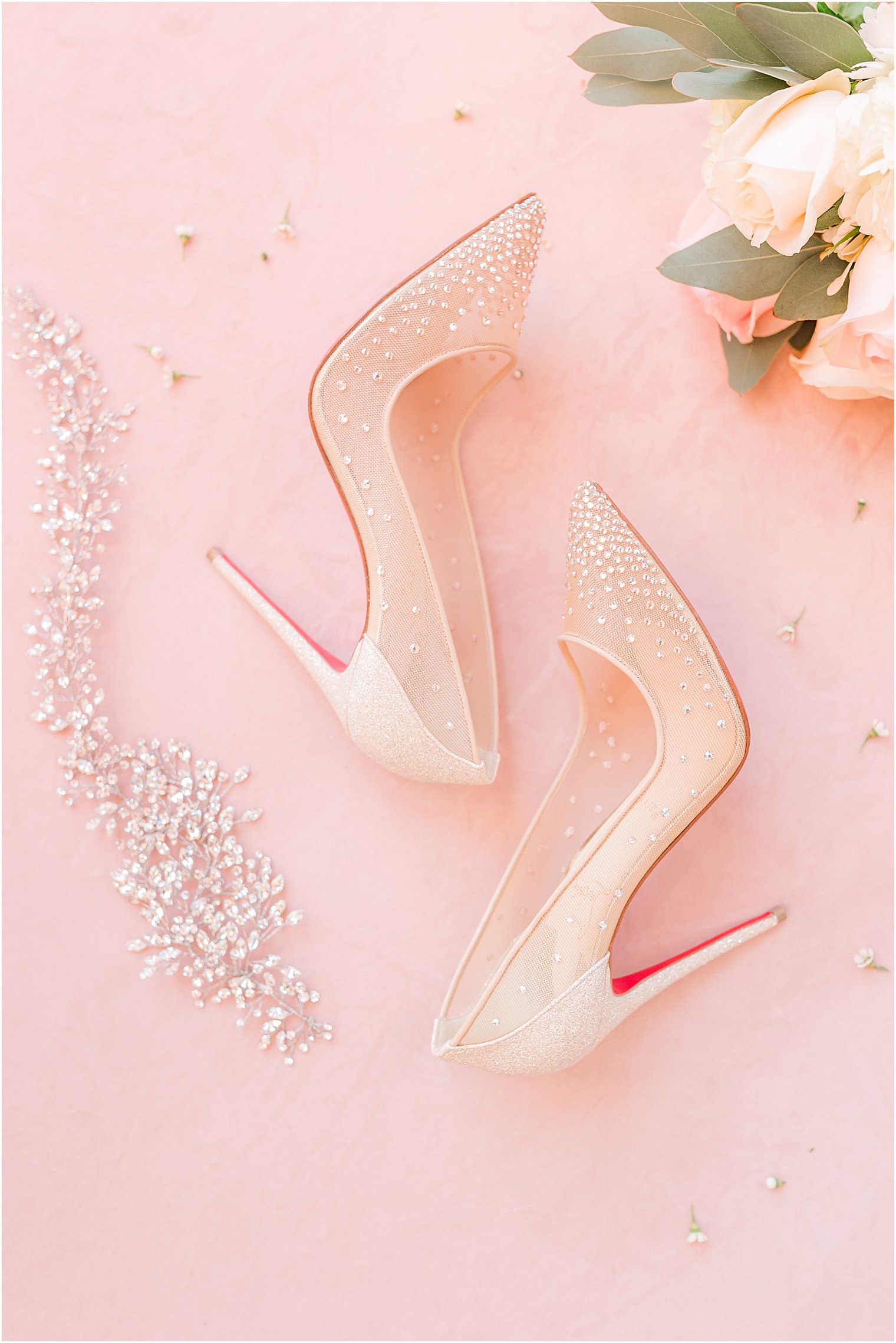 bride's nude heels for NJ wedding day in the spring