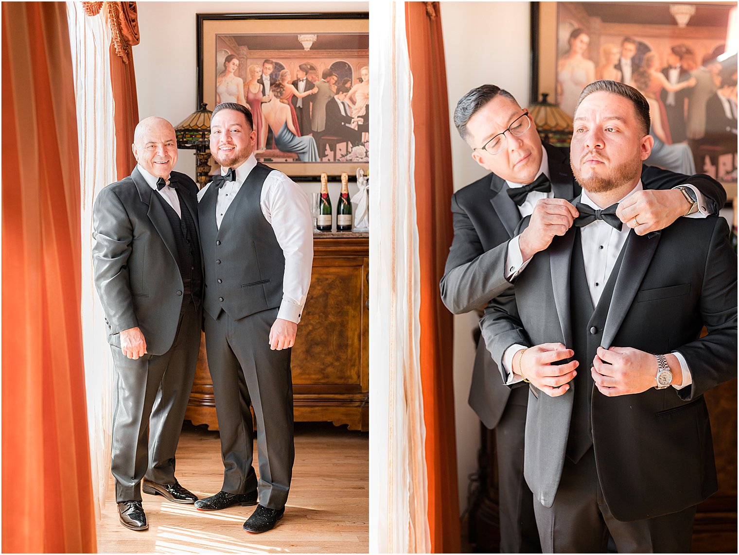 groom and father prepare for wedding day in New Jersey