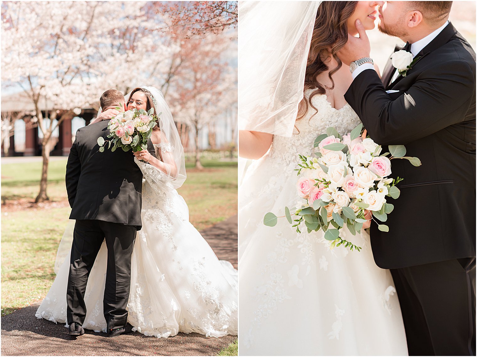 couple embraces during first look in Newark NJ