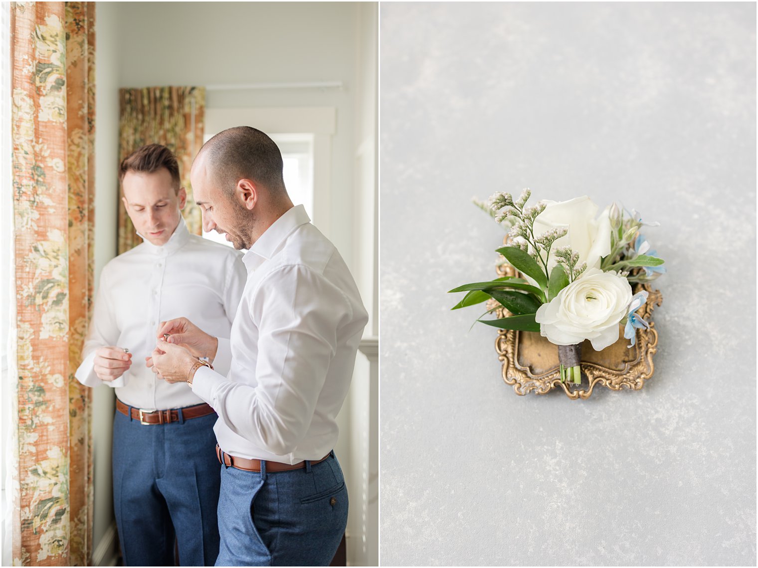 groom getting dressed at Renault Winery in Egg Harbor Township, NJ