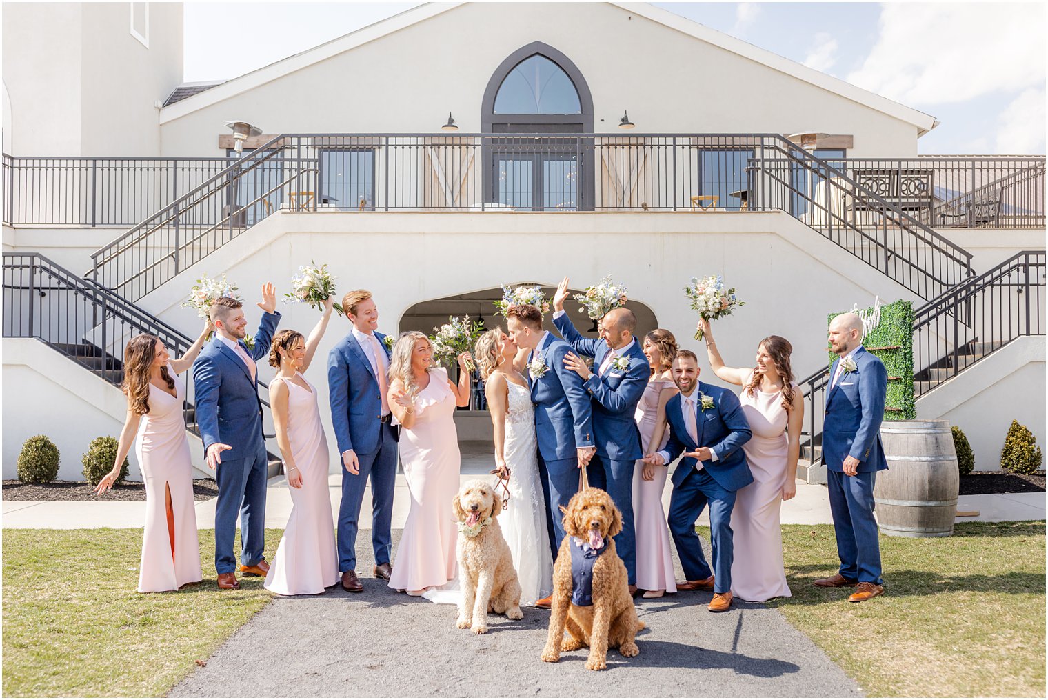 wedding party with dogs at Renault Winery in Egg Harbor Township, NJ