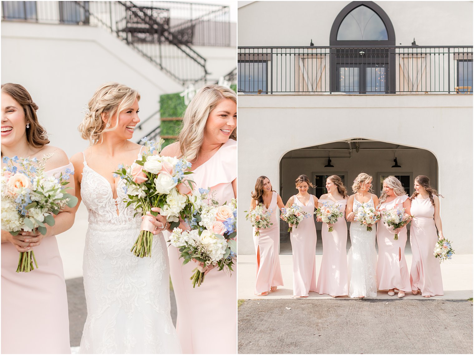bride and bridesmaids in spring wedding at Renault Winery in Egg Harbor Township, NJ