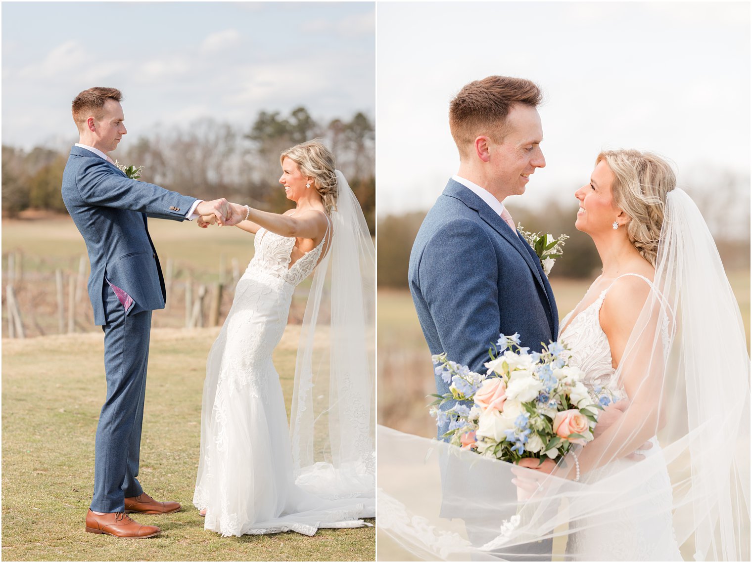 bride and groom portraits during spring wedding at Renault Winery in Egg Harbor Township, NJ