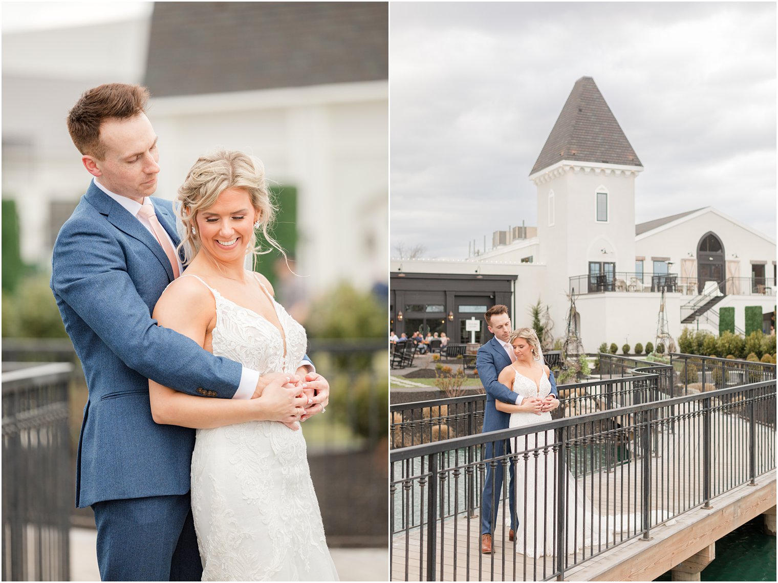 bride and groom photos in front of Renault Winery in Egg Harbor Township, NJ