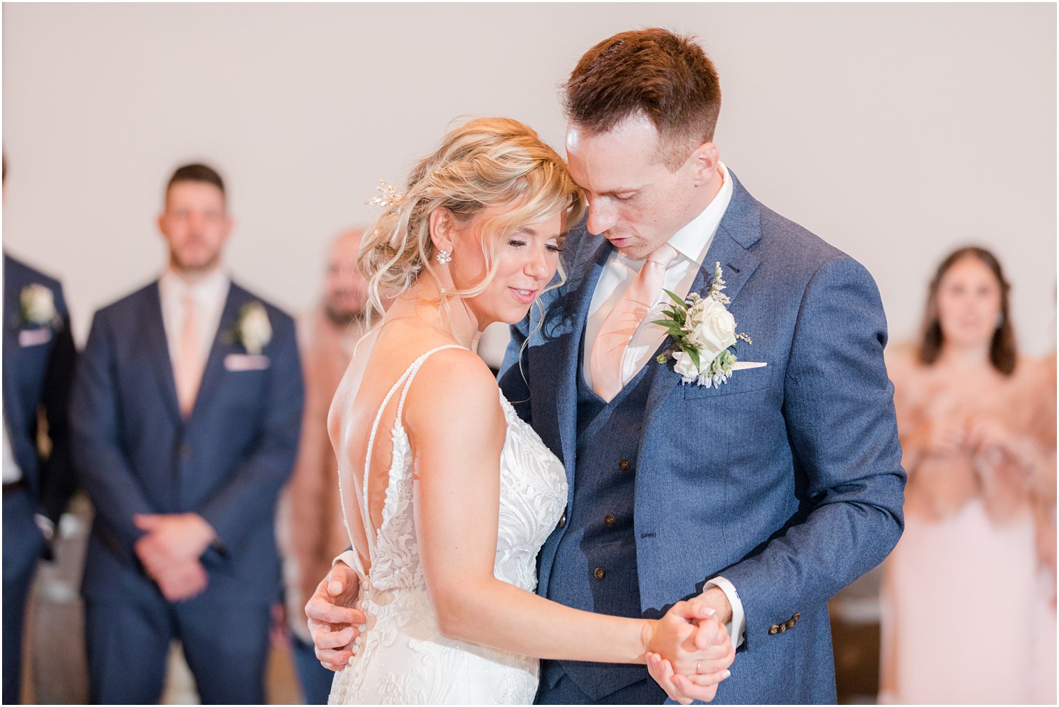 bride and groom first dance at rustic wedding reception in Vineyard Ballroom at Renault Winery South Jersey Venue in Egg Harbor Township NJ