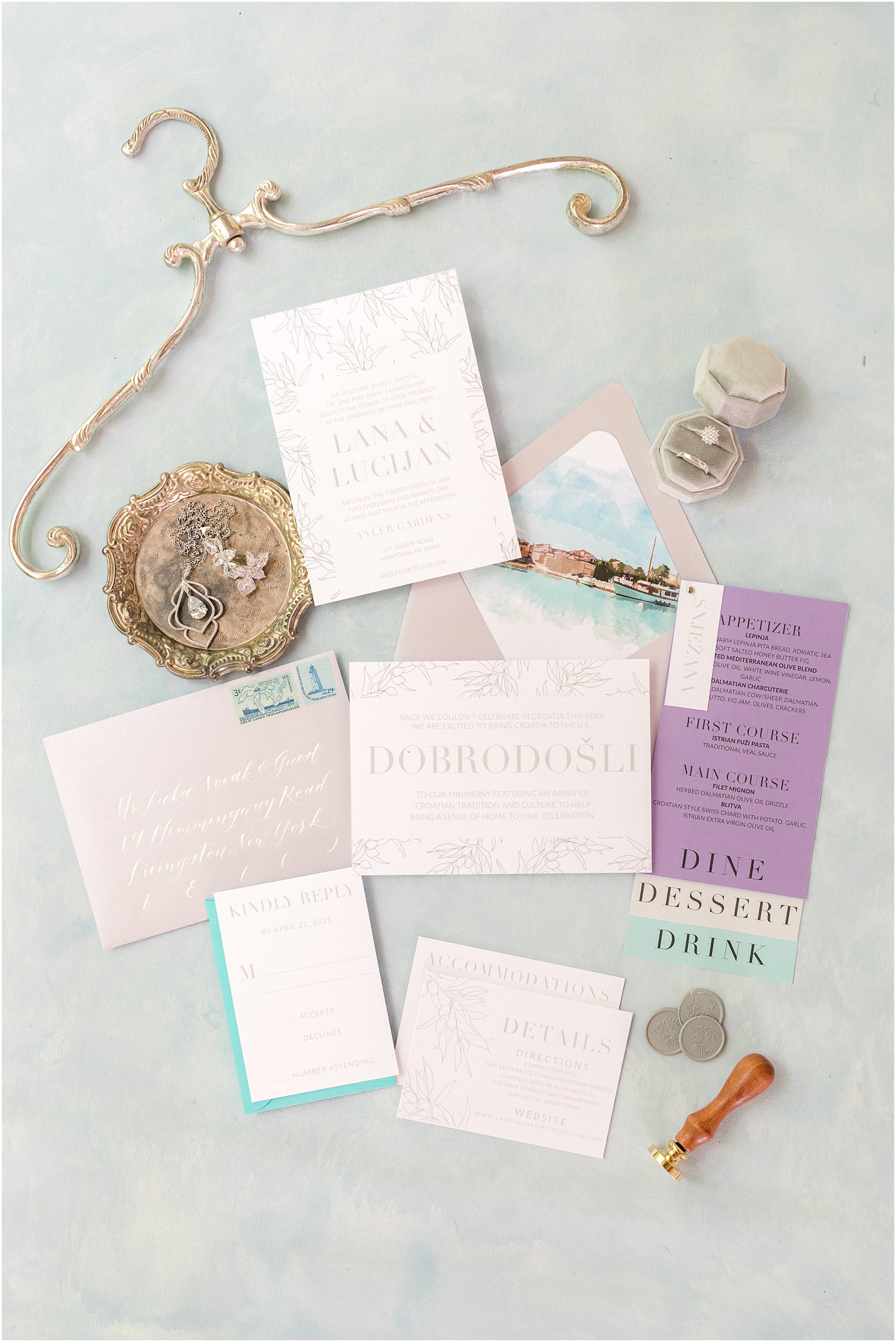 pastel invitation suite for minimony at Tyler Gardens by Suite Scape Design